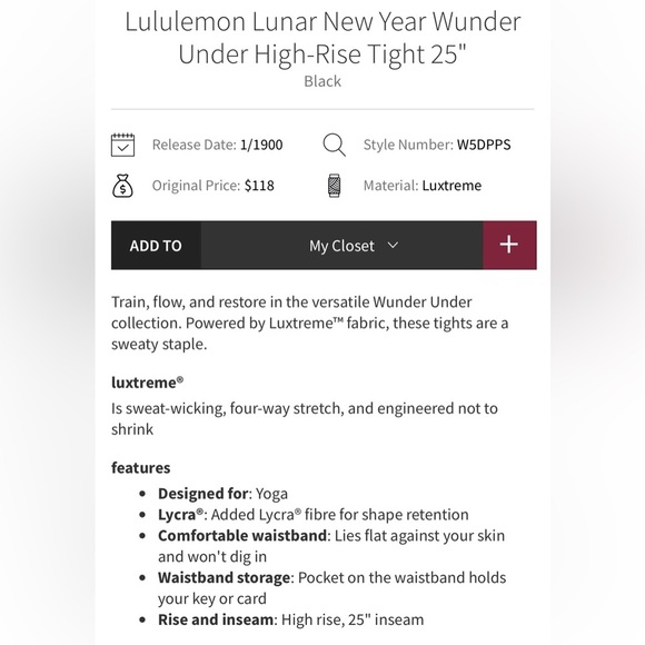 Lululemon Lunar New Year Wunder Under High-Rise Tight 25"- Black/ Size 6 - Picture 2 of 9